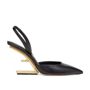 Fendi First Black Slingback Pumps with Gold Sculptural Heel